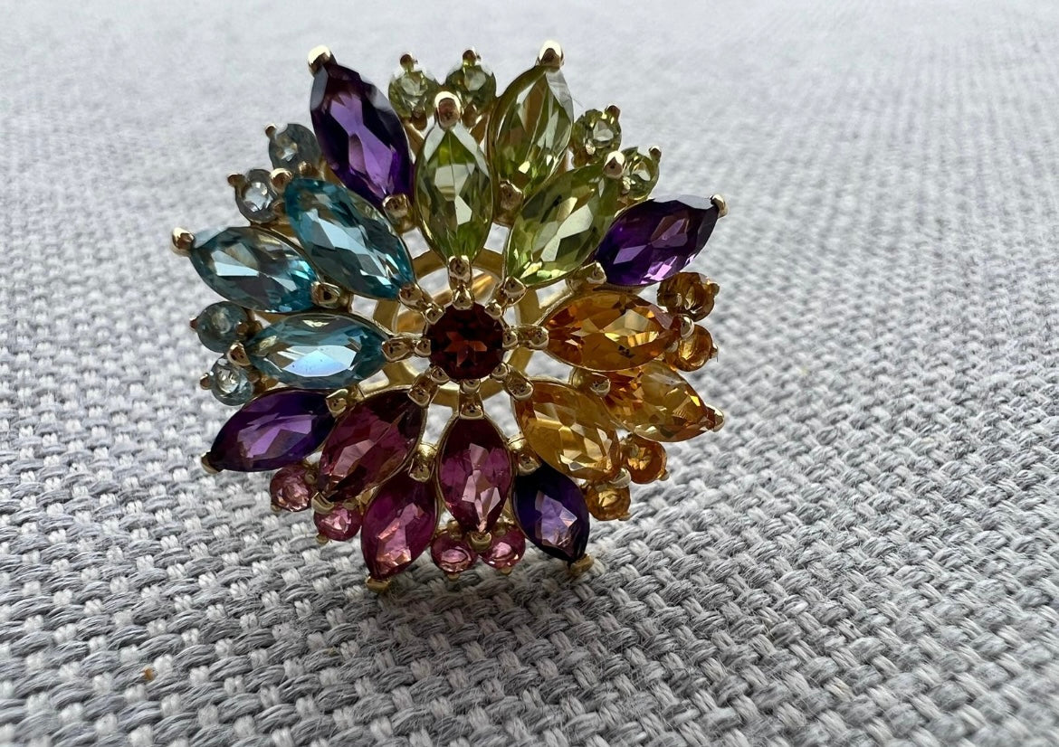 Multi-Gem Floral Ring