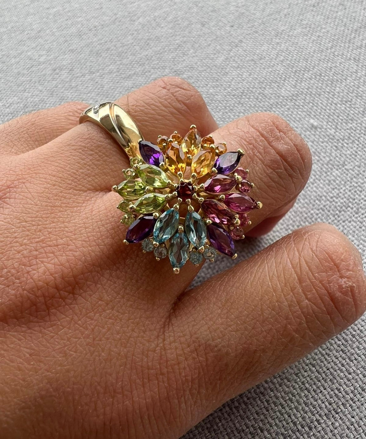 Multi-Gem Floral Ring